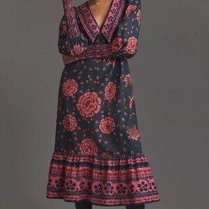 Farm Rio x Anthropologie Puff-Sleeve V-Neck Midi Dress XL NWT